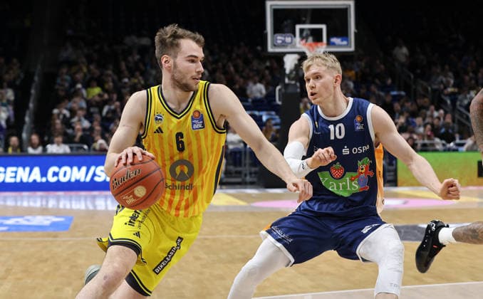 Malte Delow on the ball, Lukasz Kolenda duel Game scene Action Sport Basketball BBL Bundesliga Men 25 Matchday Season 2025 2026 20 03 2026 ALBA Berlin vs Rostock Seawolves