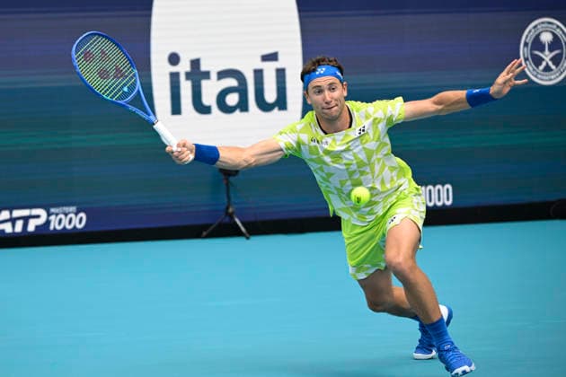 March 20, 2026, Miami Gardens, Florida, USA: Casper Ruud (NOR) plays in the 2nd round men s singles match, at the Miami Open on March 20, 2026, at Hard Rock Stadium in Miami Gardens, Florida. Miami Gardens USA - ZUMAsd3_ 20260320_znp_sd3_025 Copyright: xMichelexEvexSandbergx