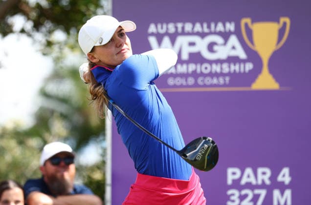 GOLF AUSTRALIAN WPGA, Switzerland s Vanessa Knecht tees off on the 1st hole during the 3rd round of the 2026 Australian WPGA Championship at Sanctuary Cove Golf and Country Club on the Gold Coast, Saturday March 21, 2026. ( NO ARCHIVING, EDITORIAL USE ONLY GOLD COAST QUEENSLAND AUSTRALIA  Copyright: xx 20260321136965137000