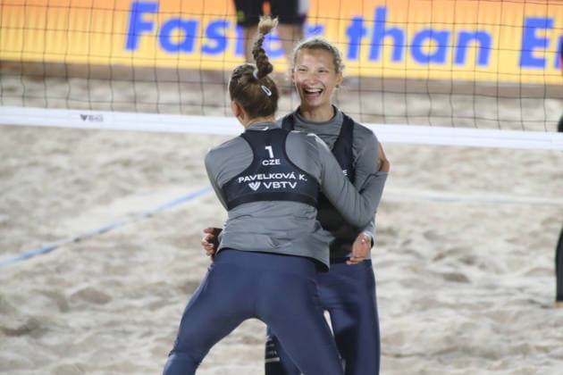 Women™s 2026 Volleyball World Beach Pro Tour - Round of 16 Anna Pavelkova and Katerina Pavelkova of Czech Republic celebrate after winning the match against Germany of round of 16 between Czech Republic and Germany for the Women s 2026 Volleyball World Beach Pro Tour. on March 20, 2026 in Tlaxcala, Mexico. (Photo by Essene Hernandez Eyepix Group) Copyright: xEssenexHernandez xEyepixxGroupx EH_20032026_178446