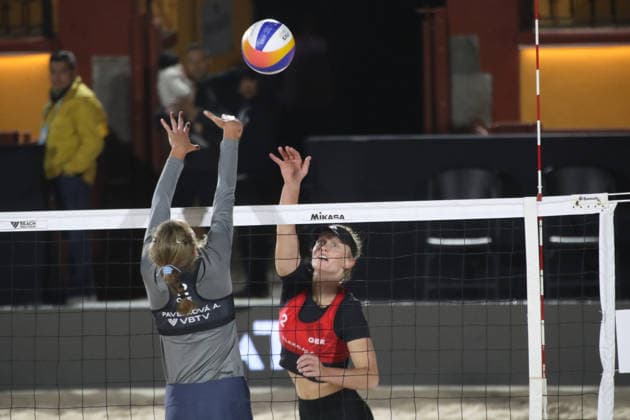 March 20, 2026, Tlaxcala, Ciudad de Mexico, Mexico: Anna Pavelkova of Czech Republic spikes the ball against lLea Sophie Kunst of Germany during the match of round of 16 between Czech Republic and Germany for the Women s 2026 Volleyball World Beach Pro Tour. on March 20, 2026 in Tlaxcala, Mexico. WomenÃ¢â‚¬â ¢S 2026 Volleyball World Beach Pro Tour - Round Of 16  - ZUMAe321 20260320_zsa_e321_116 Copyright: xEssenexHernandezx