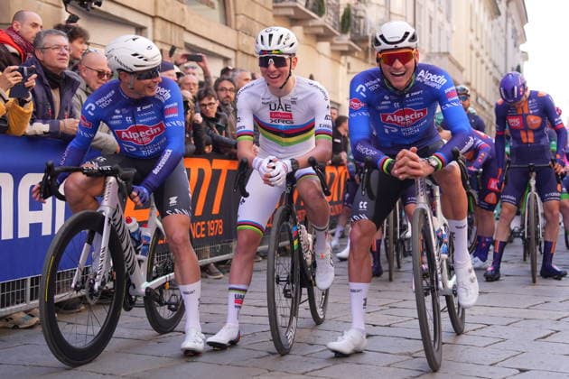 Tadej PogaÄar of UAE Team Emirates XRG, Mathieu Van Der Poel of Alpecin-Premier Tech during the men s elite race of the Milano-Sanremo one day cycling race (298 km) from Pavia to Sanremo - North West Italy - March 20, 2026. - cycling .  Copyright: xSpada LaPressex