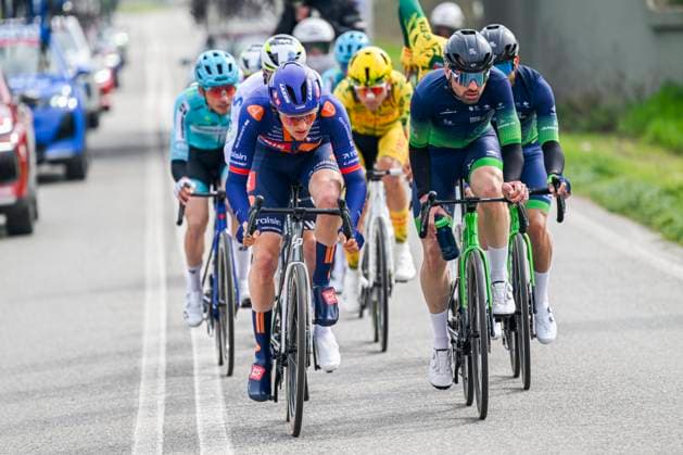 Milan Sanremo 2026 Cycling Race SANREMO, ITALY - MARCH 21 : Faure Prost Alexy (FRA) of Team Picnic PostNL leading the escape pack during the 117th edition of Milan Sanremo an UCI World Tour 1.UWT one day cycling road race for Men Elite of 298 km with start in Pavia and finish in Sanremo on March 21, 2026 in Sanremo, Italy, 21 03 2026 ( Motordriver Guy De Vuyst - Sanremo Italy  Copyright: xNicoxVereeckenx