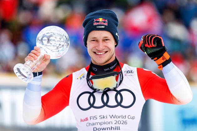 ALPINE SKIING - FIS WC Final Lillehammer KVITFJELL,NORWAY,21.MAR.26 - ALPINE SKIING - FIS World Cup Final, downhill, men. Image shows the rejoicing of Marco Odermatt (SUI). Keywords: crystal globe.  GEPAxpictures xMaticxKlansek