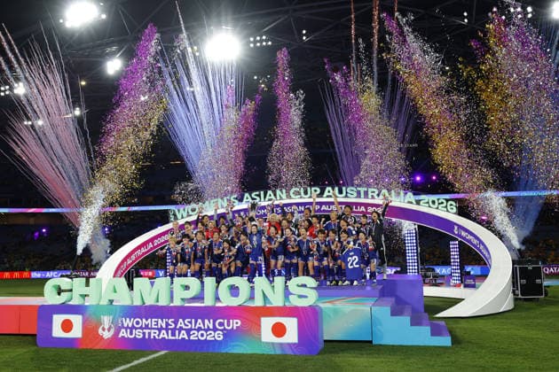 SYDNEY, AUSTRALIA - MARCH 21 Players of Japan celebrate after winning the final of the Womens Asian Cup Australia 2026 Final match between Japan and Australia at Stadium Australia on March 21 2026 in Sydney, Australia Copyright: xMatthewxStarlingx xSPPx Sportspressphoto_SPR114749