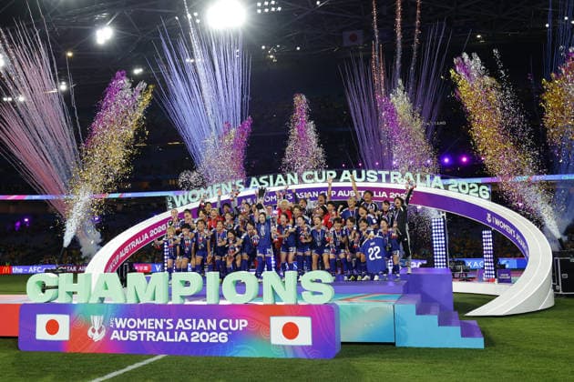 SYDNEY, AUSTRALIA - MARCH 21 Players of Japan celebrate after winning the final of the Womens Asian Cup Australia 2026 Final match between Japan and Australia at Stadium Australia on March 21 2026 in Sydney, Australia Copyright: xMatthewxStarlingx xSPPx Sportspressphoto_SPR114750