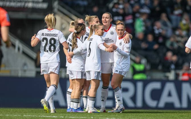 GER, Frankfurt, Eintracht Frankfurt vs Hamburger SV, Google Pixel Bundesliga, Football, DFB, Season 2025 2026, Stadion am Brentanobad, 21 Matchday in picture Laura Freigang Eintracht Frankfurt Women 10 scores the 1 0, Goal, Cheers and joy, Emotions, Marthine Oestenstad Eintracht Frankfurt Women 16 DFB DFL REGULATIONS PROHIBIT ANY USE OF PHOTOGRAPHS AS IMAGE SEQUENCES AND OR QUASI VIDEO, 21 03 2026 Copyright: HMBxMedia HendrikxHamelau