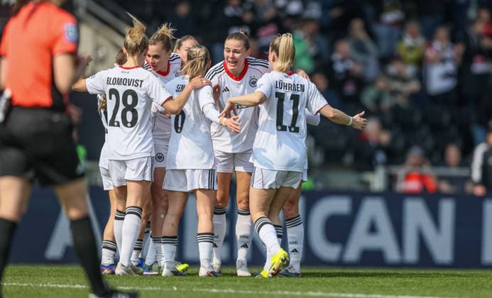 GER, Frankfurt, Eintracht Frankfurt vs Hamburger SV, Google Pixel Bundesliga, Football, DFB, Season 2025 2026, Stadion am Brentanobad, 21 Matchday in picture Laura Freigang Eintracht Frankfurt Women 10 scores the 1 0, Goal, Cheers and joy, Emotions, Marthine Oestenstad Eintracht Frankfurt Women 16 DFB DFL REGULATIONS PROHIBIT ANY USE OF PHOTOGRAPHS AS IMAGE SEQUENCES AND OR QUASI VIDEO, 21 03 2026 Copyright: HMBxMedia HendrikxHamelau