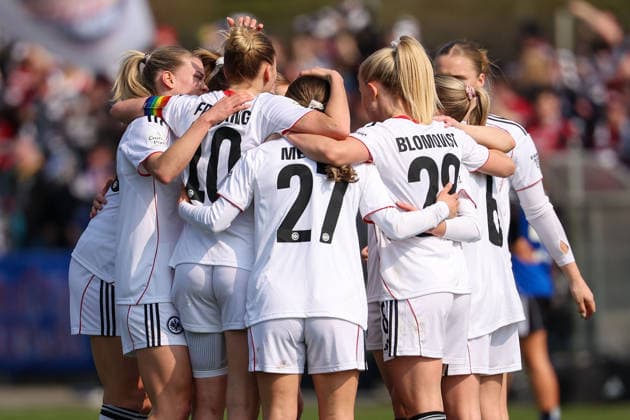 FRANKFURT AM MAIN, GERMANY 21 MARCH 2026 Eintracht Frankfurt Women vs HSV Women, 1 Womens Bundesliga, Stadion am Brentanobad v l , Goal celebration, celebrate the goal um Laura Freigang Eintracht Frankfurt Copyright: JoaquimxFerreira