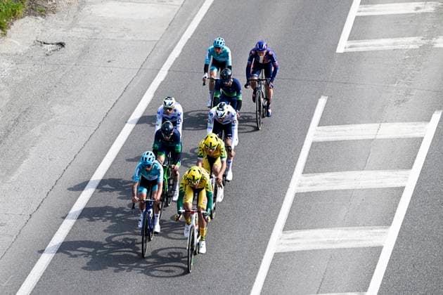 Milan Sanremo 2026 Cycling Race SANREMO, ITALY - MARCH 21 : Marcellusi Martin (ITA) of Bardiani - CSF 7 Saber, Tarozzi Manuele (ITA) of Bardiani - CSF 7 Saber, Milesi Lorenzo (ITA) of Movistar Team, Moro Manlio (ITA) of Movistar Team, Peron Andrea (ITA) of Team Novo Nordisk, Lozano David (ESP) of Team Novo Nordisk, Faure Prost Alexy (FRA) of Team Picnic PostNL, Belletta Dario Igor (ITA) of Team Polti - VisitMalta, Maestri Mirco (ITA) of Team Polti - VisitMalta in the escape pack during the 117th edition of Milan Sanremo an UCI World Tour 1.UWT one day cycling road race for Men Elite of 298 km with start in Pavia and finish in Sanremo on March 21, 2026 in Sanremo, Italy, 21 03 2026 ( Motordriver Guy De Vuyst - Sanremo Italy Copyright: xNicoxVereeckenx