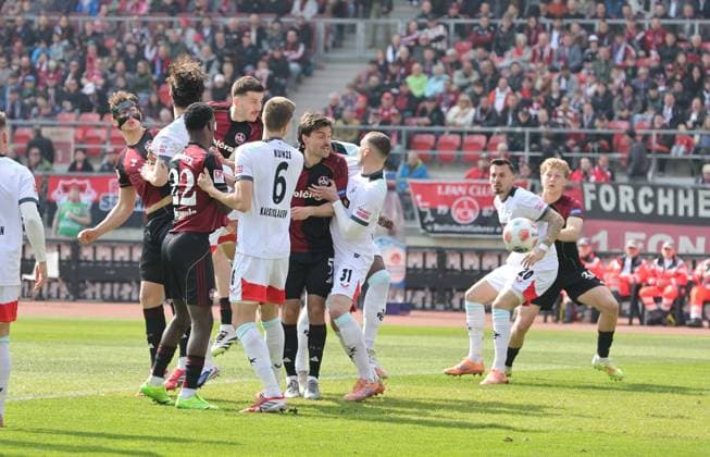 21 03 2026 Soccer Season 2025 2026 2 Soccer Bundesliga 27 Matchday 1 FC Nürnberg FCN Club 1 FC Kaiserslautern FCK Rote Roten Teufel Sportfoto Zink DaMa xdaxmax DFL regulations prohibit any use of photographs as image sequences and or quasi video only for editorial use Goal Goal Shot for 1 0 Goal scorer Luka Lochoshvili 24, 1 FC Nürnberg FCN by header