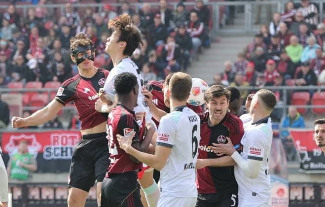 21 03 2026 Soccer Season 2025 2026 2 Soccer Bundesliga 27 Matchday 1 FC Nürnberg FCN Club 1 FC Kaiserslautern FCK Rote Roten Teufel Sportfoto Zink DaMa xdaxmax DFL regulations prohibit any use of photographs as image sequences and or quasi video only for editorial use Goal Goal Shot for 1 0 Goal scorer Luka Lochoshvili 24, 1 FC Nürnberg FCN by header