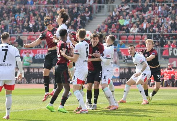 21 03 2026 Soccer Season 2025 2026 2 Soccer Bundesliga 27 Matchday 1 FC Nürnberg FCN Club 1 FC Kaiserslautern FCK Rote Roten Teufel Sportfoto Zink DaMa xdaxmax DFL regulations prohibit any use of photographs as image sequences and or quasi video only for editorial use Goal Goal Shot for 1 0 Goal scorer Luka Lochoshvili 24, 1 FC Nürnberg FCN by header