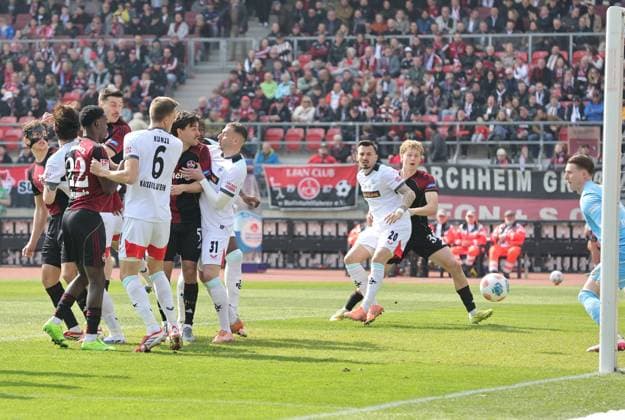 21 03 2026 Soccer Season 2025 2026 2 Soccer Bundesliga 27 Matchday 1 FC Nürnberg FCN Club 1 FC Kaiserslautern FCK Rote Roten Teufel Sportfoto Zink DaMa xdaxmax DFL regulations prohibit any use of photographs as image sequences and or quasi video only for editorial use Tor Treffer Goal shot for 1 0 Goal scorer Luka Lochoshvili 24, 1 FC Nürnberg FCN per Kopfball gg Julian Krahl 1, 1 FC Kaiserslautern FCK