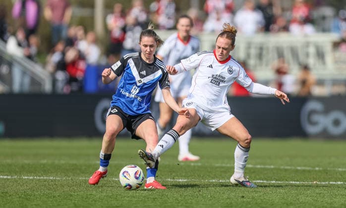 GER, Frankfurt, Eintracht Frankfurt vs Hamburger SV, Google Pixel Bundesliga, Football, DFB, Season 2025 2026, Stadion am Brentanobad, 21 Matchday in picture v l Maria Mikolajova Hamburger SV Women 27 , Lisanne Gräwe Eintracht Frankfurt Women 8 DFB DFL REGULATIONS PROHIBIT ANY USE OF PHOTOGRAPHS AS IMAGE SEQUENCES AND OR QUASI VIDEO, 21 03 2026 Copyright: HMBxMedia HendrikxHamelau