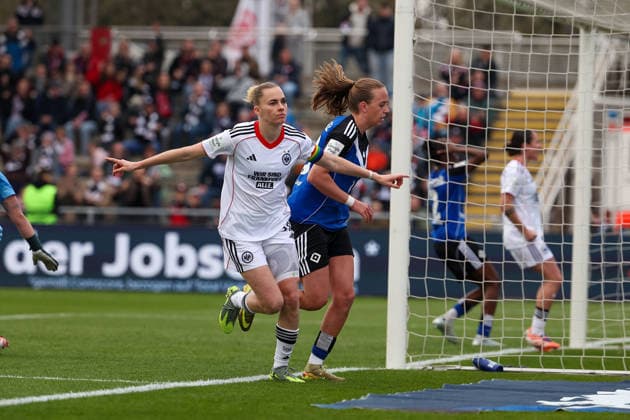 FRANKFURT AM MAIN, GERMANY 21 MARCH 2026 Eintracht Frankfurt Women vs HSV Women, 1 Womens Bundesliga, Stadion am Brentanobad v l , Laura Freigang Eintracht Frankfurt Goal celebration, celebrate the goal Copyright: JoaquimxFerreira