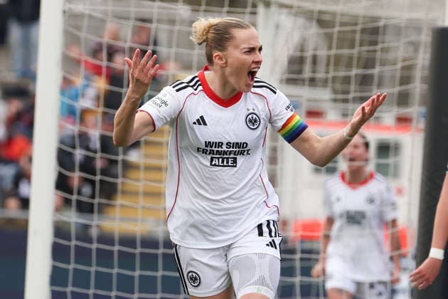 FRANKFURT AM MAIN, GERMANY 21 MARCH 2026 Eintracht Frankfurt Women vs HSV Women, 1 Womens Bundesliga, Stadion am Brentanobad v l , Laura Freigang Eintracht Frankfurt Goal celebration, celebrate the goal Copyright: JoaquimxFerreira