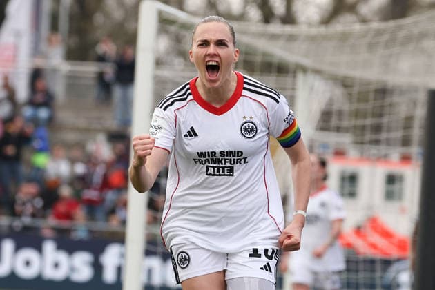 FRANKFURT AM MAIN, GERMANY 21 MARCH 2026 Eintracht Frankfurt Women vs HSV Women, 1 Womens Bundesliga, Stadion am Brentanobad v l , Laura Freigang Eintracht Frankfurt Goal celebration, celebrate the goal Copyright: JoaquimxFerreira