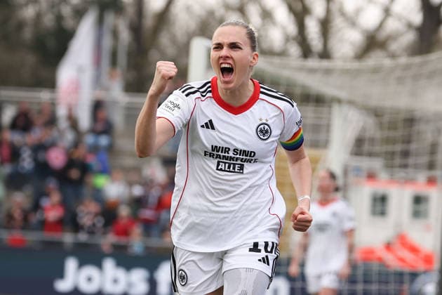 FRANKFURT AM MAIN, GERMANY 21 MARCH 2026 Eintracht Frankfurt Women vs HSV Women, 1 Womens Bundesliga, Stadion am Brentanobad v l , Laura Freigang Eintracht Frankfurt Goal celebration, celebrate the goal Copyright: JoaquimxFerreira