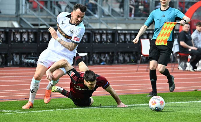 21 03 2026 Soccer Season 2025 2026 2 Soccer Bundesliga 27 Matchday 1 FC Nürnberg FCN Club 1 FC Kaiserslautern FCK Rote Roten Teufel Sportfoto Zink xwoxzix DFL regulations prohibit any use of photographs as image sequences and or quasi video only for editorial use Mergim Berisha 20, 1 FC Kaiserslautern FCK Luka Lochoshvili 24, 1 FC Nürnberg FCN