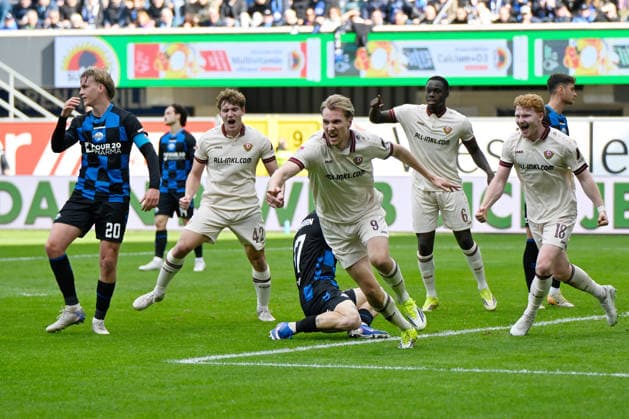 Paderborn, Home Deluxe Arena, 21 03 26, GER, Herren, 2 Bundesliga, Saison 2025 2026, SC Paderborn 07 Dynamo Dresden Bild Vincent VERMEIJ Dresden jubilates after his goal to 0 1 DFL regulations prohibit any use of photographs as image sequences and or quasi video NRW Germany