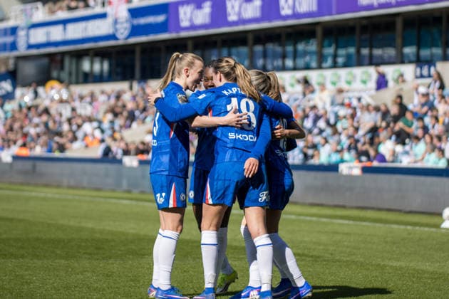 LONDON, ENGLAND - MARCH 21: Johanna Rytting Kaneryd of Chelsea celebrates scoring with her teammates during the Barclays Womens Super League match between London City Lionesses and Chelsea at the The Den on March 21, 2026 in London, England. (Photo by Claire Jeffrey Sports Press Photo) Copyright: xClairexJeffreyx xSPPx Sportspressphoto_SPR114810