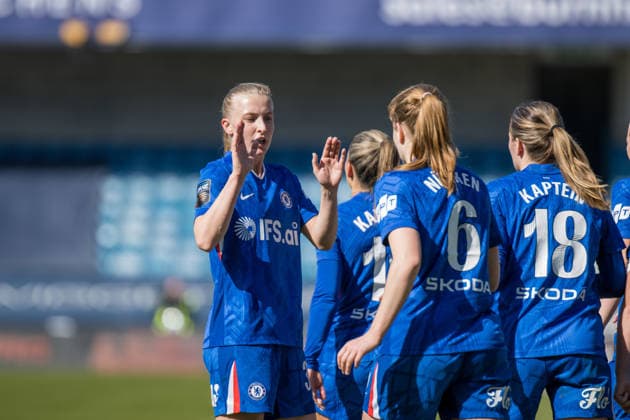 LONDON, ENGLAND - MARCH 21: Johanna Rytting Kaneryd of Chelsea celebrates scoring with her teammates during the Barclays Womens Super League match between London City Lionesses and Chelsea at the The Den on March 21, 2026 in London, England. (Photo by Claire Jeffrey Sports Press Photo) Copyright: xClairexJeffreyx xSPPx Sportspressphoto_SPR114811