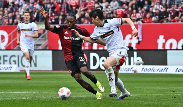 21 03 2026 Soccer Season 2025 2026 2 Soccer Bundesliga 27 Matchday 1 FC Nürnberg FCN Club 1 FC Kaiserslautern FCK Rote Roten Teufel Sportfoto Zink xwoxzix DFL regulations prohibit any use of photographs as image sequences and or quasi video only for editorial use Mohamed Ali Zoma 23, 1 FC Nürnberg FCN Ji Soo Jisoo Kim 5, 1 FC Kaiserslautern FCK