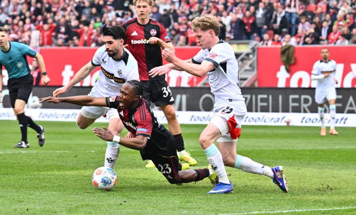 21 03 2026 Soccer Season 2025 2026 2 Soccer Bundesliga 27 Matchday 1 FC Nürnberg FCN Club 1 FC Kaiserslautern FCK Rote Roten Teufel Sportfoto Zink xwoxzix DFL regulations prohibit any use of photographs as image sequences and or quasi video only for editorial use Semih Sahin 8, 1 FC Kaiserslautern FCK Mika Haas 22, 1 FC Kaiserslautern FCK Mohamed Ali Zoma 23, 1 FC Nürnberg FCN Scene to penalty kick penalty kick