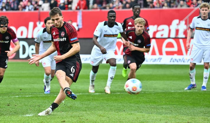 21 03 2026 Soccer Season 2025 2026 2 Soccer Bundesliga 27 Matchday 1 FC Nürnberg FCN Club 1 FC Kaiserslautern FCK Rote Roten Teufel Sportfoto Zink xwoxzix DFL regulations prohibit any use of photographs as image sequences and or quasi video only for editorial use Adam Markhiev 6, 1 FC Nürnberg FCN erzielt Treffer Goal Goal shot to 2 0 per penalty kick Penalty kick