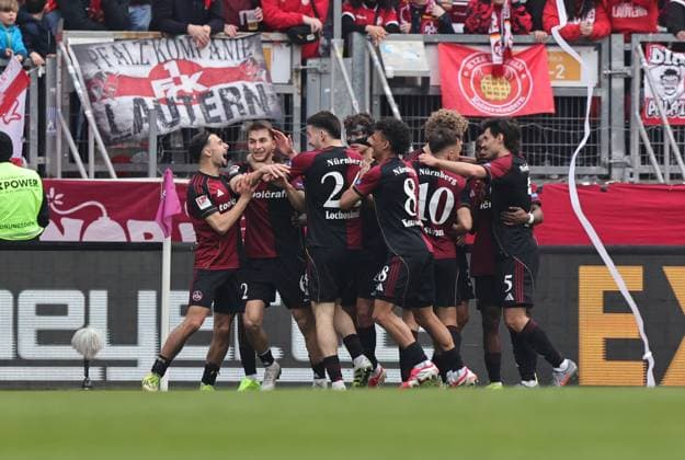 21 03 2026 Soccer Season 2025 2026 2 Soccer Bundesliga 27 Matchday 1 FC Nürnberg FCN Club 1 FC Kaiserslautern FCK Rote Roten Teufel Sportfoto Zink DaMa xdaxmax DFL regulations prohibit any use of photographs as image sequences and or quasi video only for editorial use Jubel Freude Torjubel nach Tor zum 2 0 Adam Markhiev 6, 1 FC Nürnberg FCN und Mannschaft Team jubelt freut sich Torschütze Adam Markhiev 6, 1 FC Nürnberg FCN