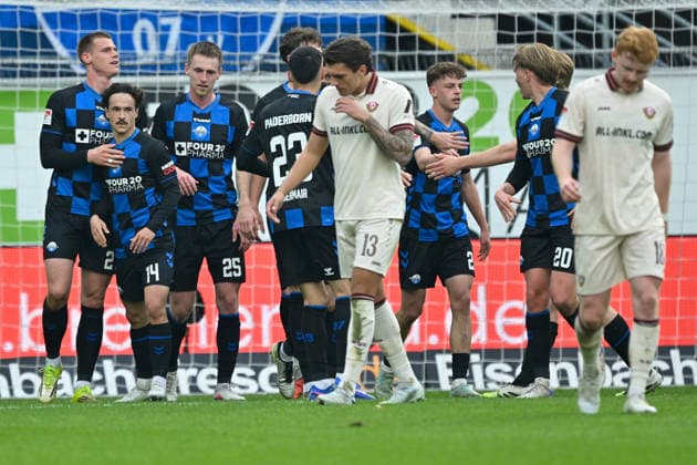 Paderborn, Home Deluxe Arena, 21 03 26, GER, Herren, 2 Bundesliga, Saison 2025 2026, SC Paderborn 07 Dynamo Dresden Bild Steffen TIGGES Paderborn jubilates after his goal for 1 1 DFL regulations prohibit any use of photographs as image sequences and or quasi video NRW Germany