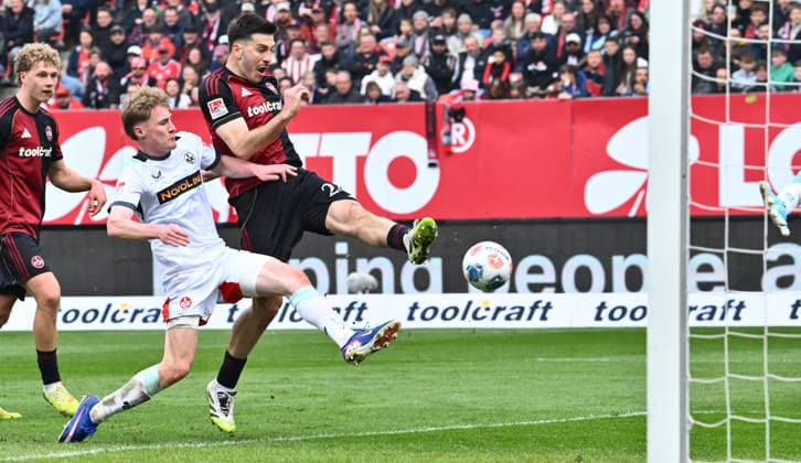 21 03 2026 Soccer Season 2025 2026 2 Soccer Bundesliga 27 Matchday 1 FC Nürnberg FCN Club 1 FC Kaiserslautern FCK Rote Roten Teufel Sportfoto Zink xwoxzix DFL regulations prohibit any use of photographs as image sequences and or quasi video only for editorial use Luka Lochoshvili 24, 1 FC Nürnberg FCN Mika Haas 22, 1 FC Kaiserslautern FCK Chance Torchance