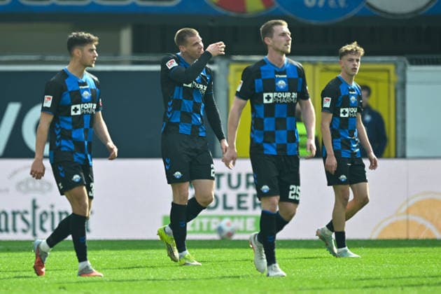 Paderborn, Home Deluxe Arena, 21 03 26, GER, Herren, 2 Bundesliga, Saison 2025 2026, SC Paderborn 07 Dynamo Dresden Bild Steffen TIGGES Paderborn jubilates after his goal for 2 1 DFL regulations prohibit any use of photographs as image sequences and or quasi video NRW Germany
