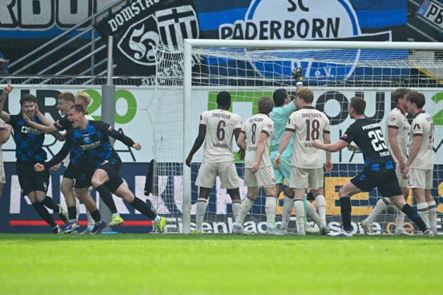 Paderborn, Home Deluxe Arena, 21 03 26, GER, Herren, 2 Bundesliga, Saison 2025 2026, SC Paderborn 07 Dynamo Dresden Bild Steffen TIGGES Paderborn jubilates after his goal for 2 1 DFL regulations prohibit any use of photographs as image sequences and or quasi video NRW Germany
