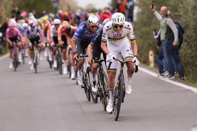 Tadej PogaÄar of UAE Team Emirates XRG, Mathieu Van Der Poel of Alpecin-Premier Tech during the men s elite race of the Milano-Sanremo one day cycling race (298 km) from Pavia to Sanremo - North West Italy - March 20, 2026. - cycling .  Copyright: xFabioxFerrari LaPressex