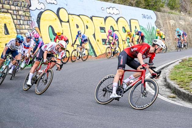Milan Sanremo 2026 Cycling Race SANREMO, ITALY - MARCH 21 : Rider of Lotto Intermarche in Cipressa during the 117th edition of Milan Sanremo an UCI World Tour 1.UWT one day cycling road race for Men Elite of 298 km with start in Pavia and finish in Sanremo on March 21, 2026 in Sanremo, Italy, 21 03 2026 ( Motordriver Guy De Vuyst - Sanremo Italy  Copyright: xNicoxVereeckenx