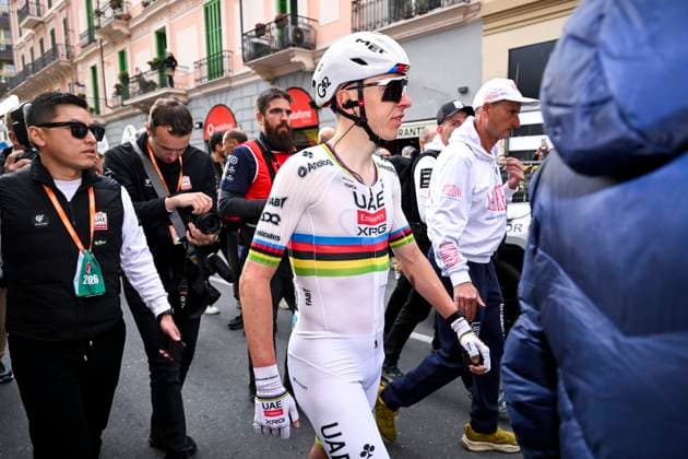 Milan Sanremo 2026 Cycling Race SANREMO, ITALY - MARCH 21 : Pogacar Tadej (SLO) of UAE Team Emirates - XRG after the race during the 117th edition of Milan Sanremo an UCI World Tour 1.UWT one day cycling road race for Men Elite of 298 km with start in Pavia and finish in Sanremo on March 21, 2026 in Sanremo, Italy, 21 03 2026 ( Motordriver Guy De Vuyst - Sanremo Italy  Copyright: xNicoxVereeckenx