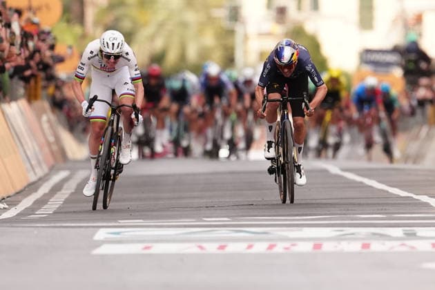 Tadej PogaÄar of UAE Team Emirates XRG winner And Thomas Pidcock of Pinarello-Q36.5 Pro Cycling Teamduring the men s elite race of the Milano-Sanremo one day cycling race (298 km) from Pavia to Sanremo - North West Italy - March 20, 2026. - cycling .  Copyright: xMassimixPaolone LaPressex