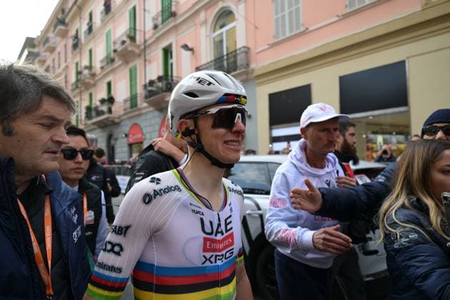 Slovenian Tadej Pogacar of UAE Team Emirates-XRG pictured after winning the Milano-Sanremo one day cycling race for men, 298km from Milan to San Remo, Italy, Saturday 21 March 2026. DAVIDxPINTENS  x168475570x