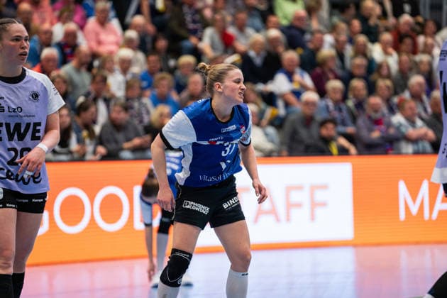 HSG Blomberg Lippe GER vs Vfl Oldenburg GER , Handball, 1 Handball Bundesliga Frauen, 20 Spieltag, 21 3 2026, Saision 2025 2026, Blomberg Alexia Hauf HSG Blomberg Lippe, 31 verzieht das Gesicht Blomberg Sporthalle an der Ulmenallee Germany