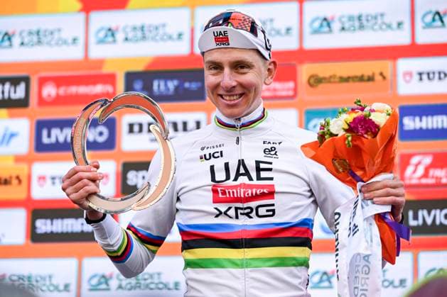Milan Sanremo 2026 Cycling Race SANREMO, ITALY - MARCH 21 : Pogacar Tadej (SLO) of UAE Team Emirates - XRG on the podium during the 117th edition of Milan Sanremo an UCI World Tour 1.UWT one day cycling road race for Men Elite of 298 km with start in Pavia and finish in Sanremo on March 21, 2026 in Sanremo, Italy, 21 03 2026 ( Motordriver Guy De Vuyst - Sanremo Italy  Copyright: xNicoxVereeckenx
