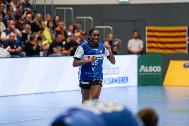 HSG Blomberg Lippe GER vs Vfl Oldenburg GER , Handball, 1 Handball Bundesliga Women, 20 Matchday, 21 3 2026, Season 2025 2026, Blomberg Farrelle Njinkeu HSG Blomberg Lippe, 55 cheers after a goal Blomberg Sporthalle an der Ulmenallee Germany