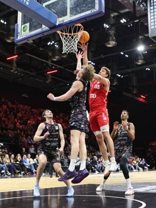 21 03 2026 Basketball Season 2025 2026 2 Bundesliga Pro A 28 Matchday Nuremberg Falcons Basketball Club NBC Uni Baskets Münster Sportfoto Zink DaMa xdaxmax Paul Viefhues 3, Uni Baskets Münster Brandton Dean Chatfield 33, Nuremberg Falcons BC NBC