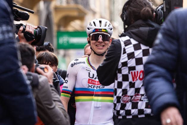 Milano Sanremo 2026 Tadej Pogacar, who arrives first, is escorted at Via Roma in Sanremo, Italy, on March 21, 2026, during the Milano Sanremo 2026. Sanremo Italy  Copyright: xTommasoxBerardix originalFilename:berardi-milanosa260321_np4pY.jpg