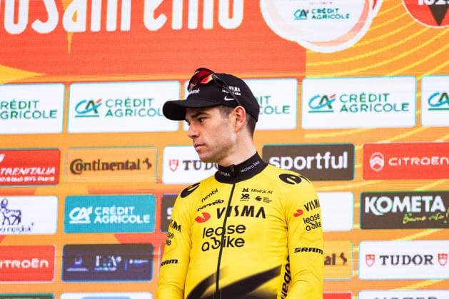 Milano Sanremo 2026 Wout Van Aert stands in third place on the podium at Via Roma in Sanremo, Italy, on March 21, 2026, during the Milano Sanremo 2026. Sanremo Italy  Copyright: xTommasoxBerardix originalFilename:berardi-milanosa260321_npTpZ.jpg