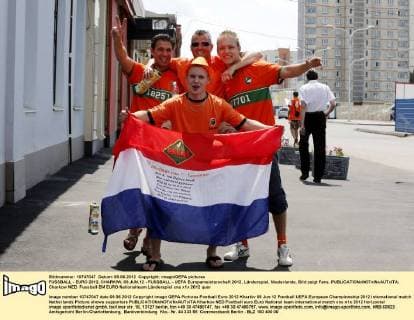 Football, EURO 2012, Fans from the Netherlands and Denmark before the start of the match in Kharkiv