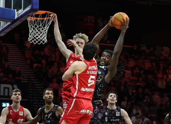 21 03 2026 Basketball Season 2025 2026 2 Bundesliga Pro A 28 Matchday Nuremberg Falcons Basketball Club NBC Uni Baskets Münster Sportfoto Zink DaMa xdaxmax Trevor James Baskin 22, Nuremberg Falcons BC NBC Tim Köpple Koepple 5, Nuremberg Falcons BC NBC Philip Alston 55, Uni Baskets Münster