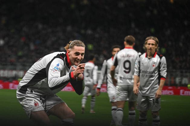 CALCIO - Serie A - AC Milan vs Torino FC Adrien Rabiot of AC Milan celebrating after a goal during the Italian Serie A football match between AC Milan and Torino FC on February 21th, Giuseppe Meazza San Siro Siro stadium in Milan, Italy Milan Italy  Copyright: xIPAxSport ABACAx