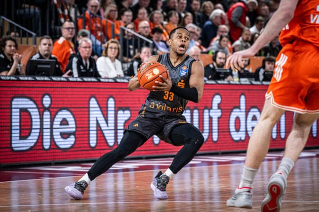 1 Basketball Bundesliga, easyCredit BBL, Season 2025 2026, Men, Main Round, 25 Matchday, 21 03 2026, RASTA Vechta NINERS Chemnitz Eric Washington 33 NINERS Chemnitz in action Vechta RASTA Dome Lower Saxony Germany